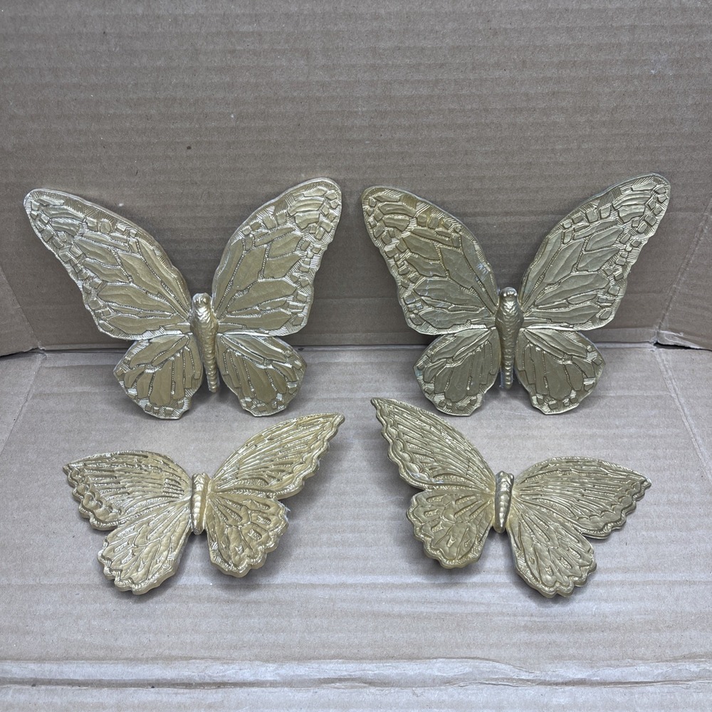 Vintage 1970s HOMCO Syroco Butterfly Wall Decor Set of 4 Gold MCM USA